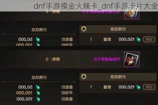 dnf手游摸金火辣卡_dnf手游卡片大全