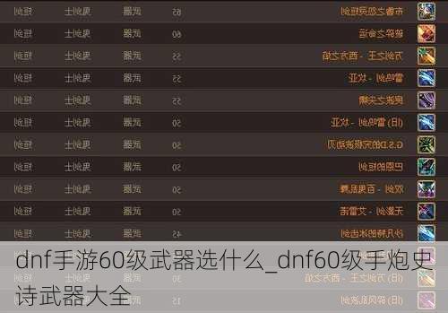 dnf手游60级武器选什么_dnf60级手炮史诗武器大全