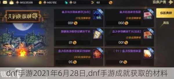 dnf手游2021年6月28日,dnf手游成就获取的材料