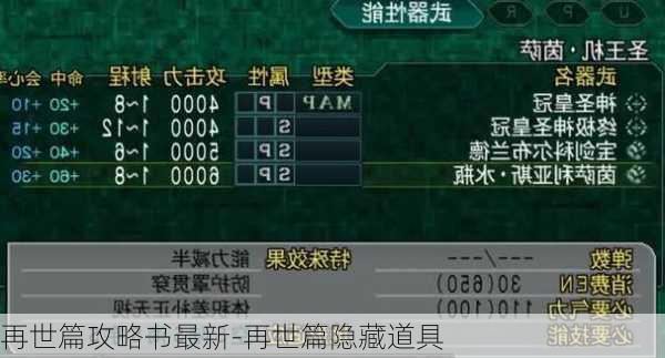 再世篇攻略书最新-再世篇隐藏道具