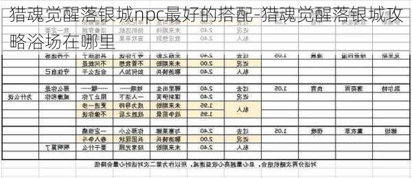 猎魂觉醒落银城npc最好的搭配-猎魂觉醒落银城攻略浴场在哪里